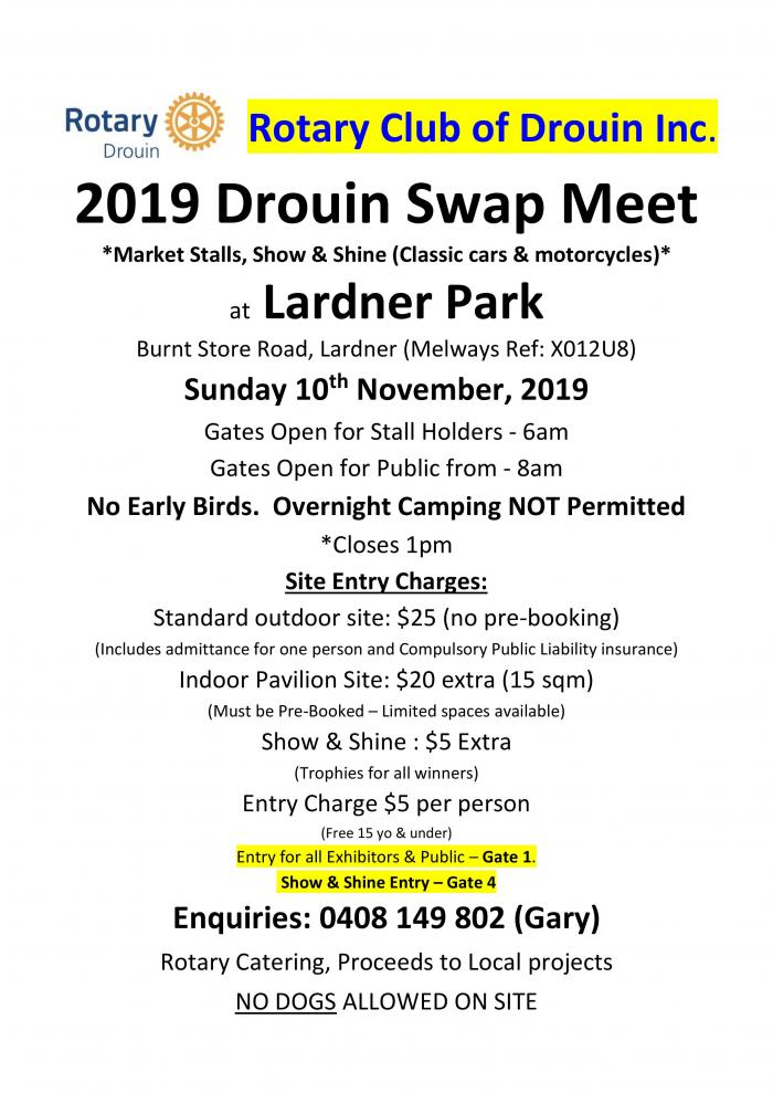 Rotary Club of Drouin Swap Meet and Show'n Shine Rotary Club of Drouin Swap Meet and Show'n Shine